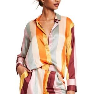 Fe Noel Vertical Stripe Print Long Sleeve Button Down Shirt Size Medium NWT